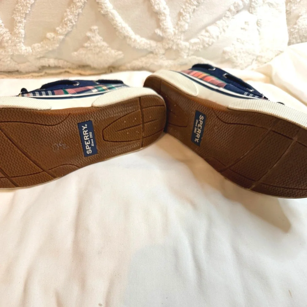 Sperry Boat Shoes Mens 9 Multi Plaid Excellent STS22097 Canvas Deck Sneakers